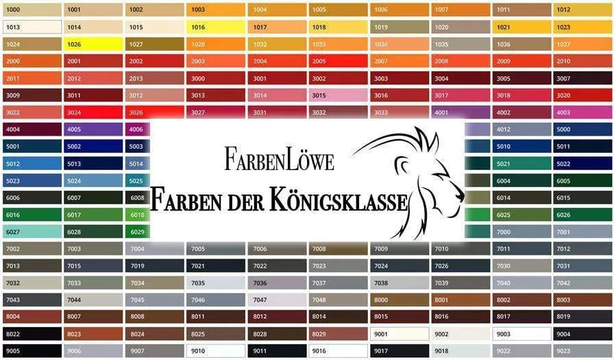 Tabella colori RAL FarbenLöwe con codici e tonalità di vernice della classe Royal.