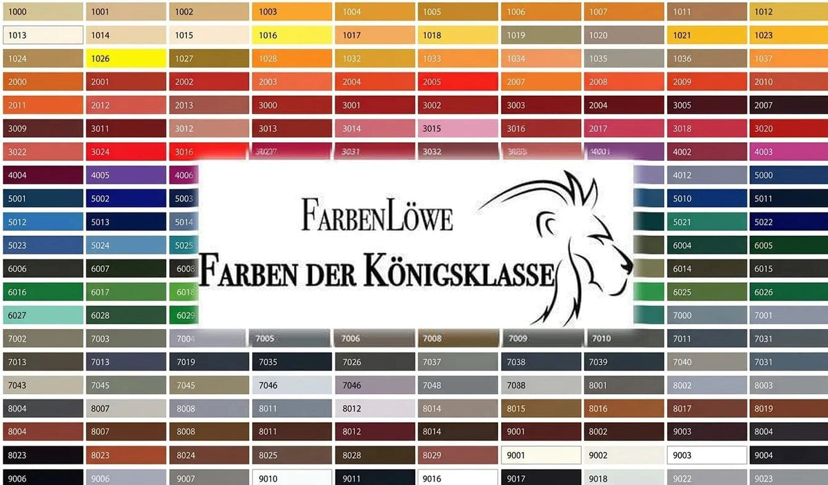 Cartella colori FarbenLöwe con codici e campioni di vernici RAL. Colori della classe reale per ogni applicazione.