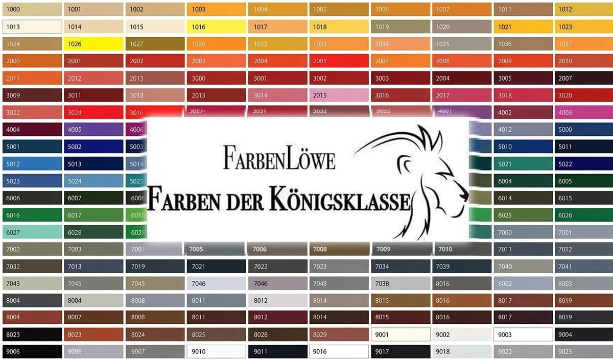 Cartella colori RAL FarbenLöwe con codici e campioni di colore per la selezione.