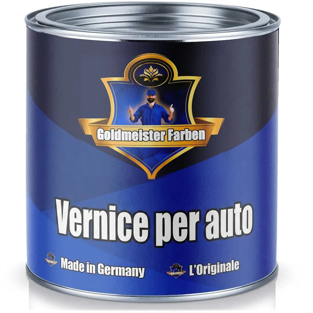 Barattolo di vernice per auto blu Goldmeister Farben Autolack, originale Made in Germany.