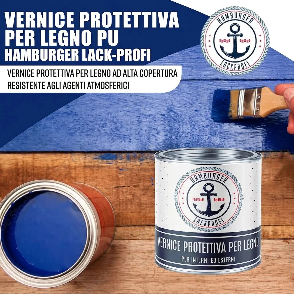 Vernice protettiva per legno PU Vernice resistente alle intemperie set senza pensieri (X500) incl. accessori XXL - Hamburger Lack-Profi