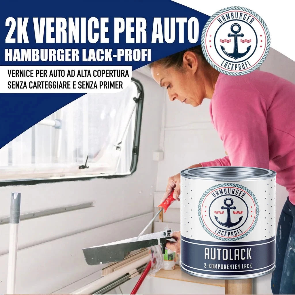 Donna vernicia interni con "AUTOLACK" Hamburger Lack-Profi. Vernice 2K per auto ad alta copertura.