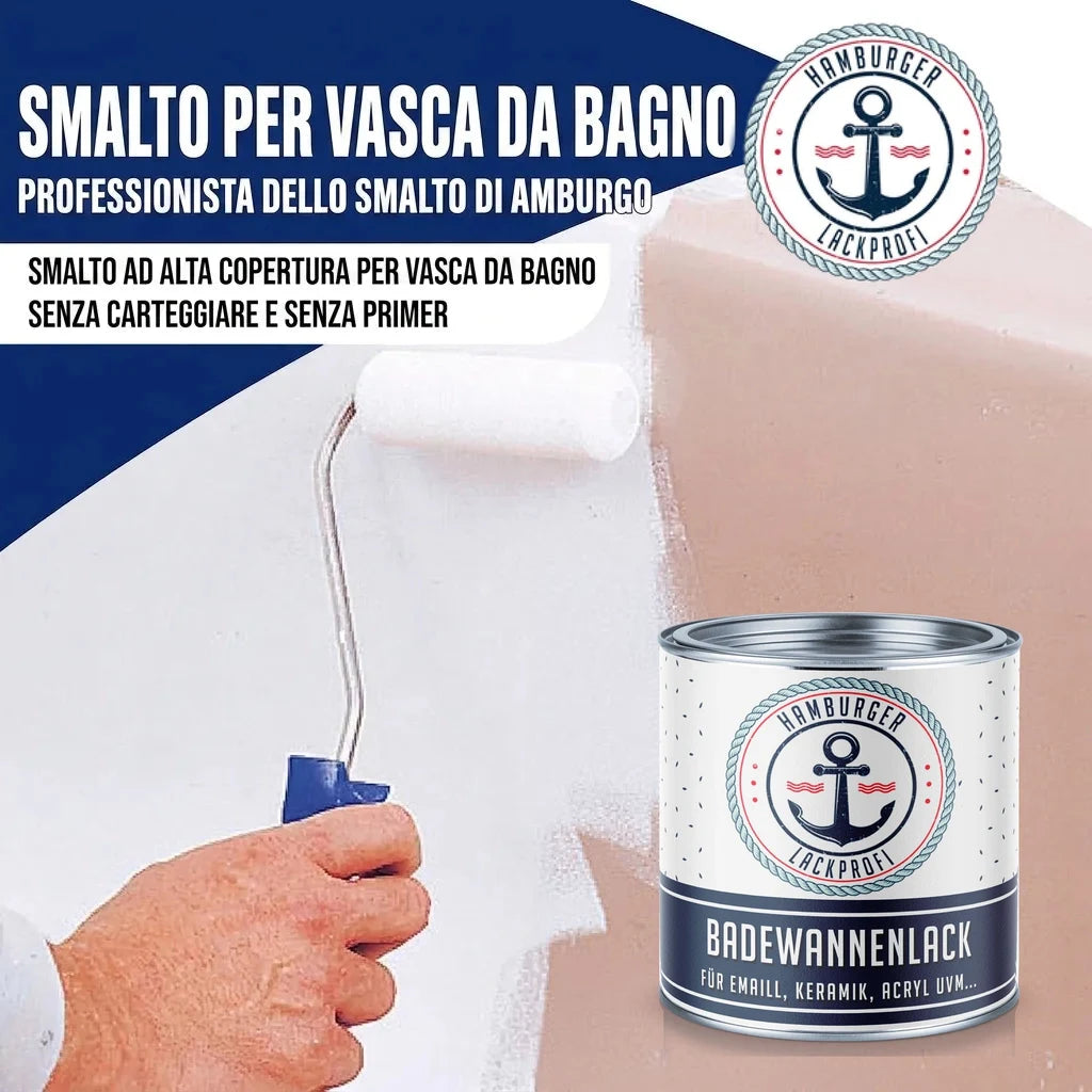 Pittura "BADEWANNENLACK" di Hamburger Lackprofi per vasche da bagno, applicata con rullo.
