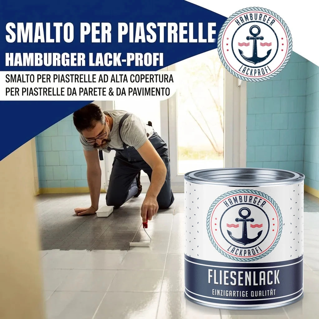 Hamburger Lack-Profi "Fliesenlack": uomo vernicia piastrelle.