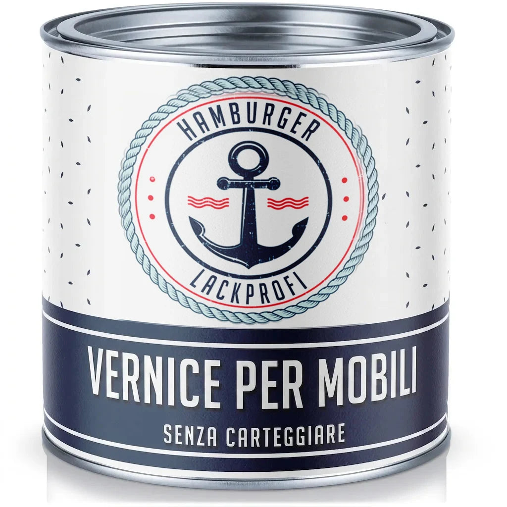 Lattina di vernice per mobili 'Hamburger Lackprofi' che non necessita di carteggiatura, con logo ancora.
