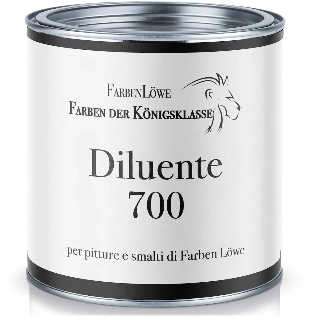 Diluente FarbenLöwe 700 per pitture e vernici, barattolo bianco con logo del leone. Qualità superiore.