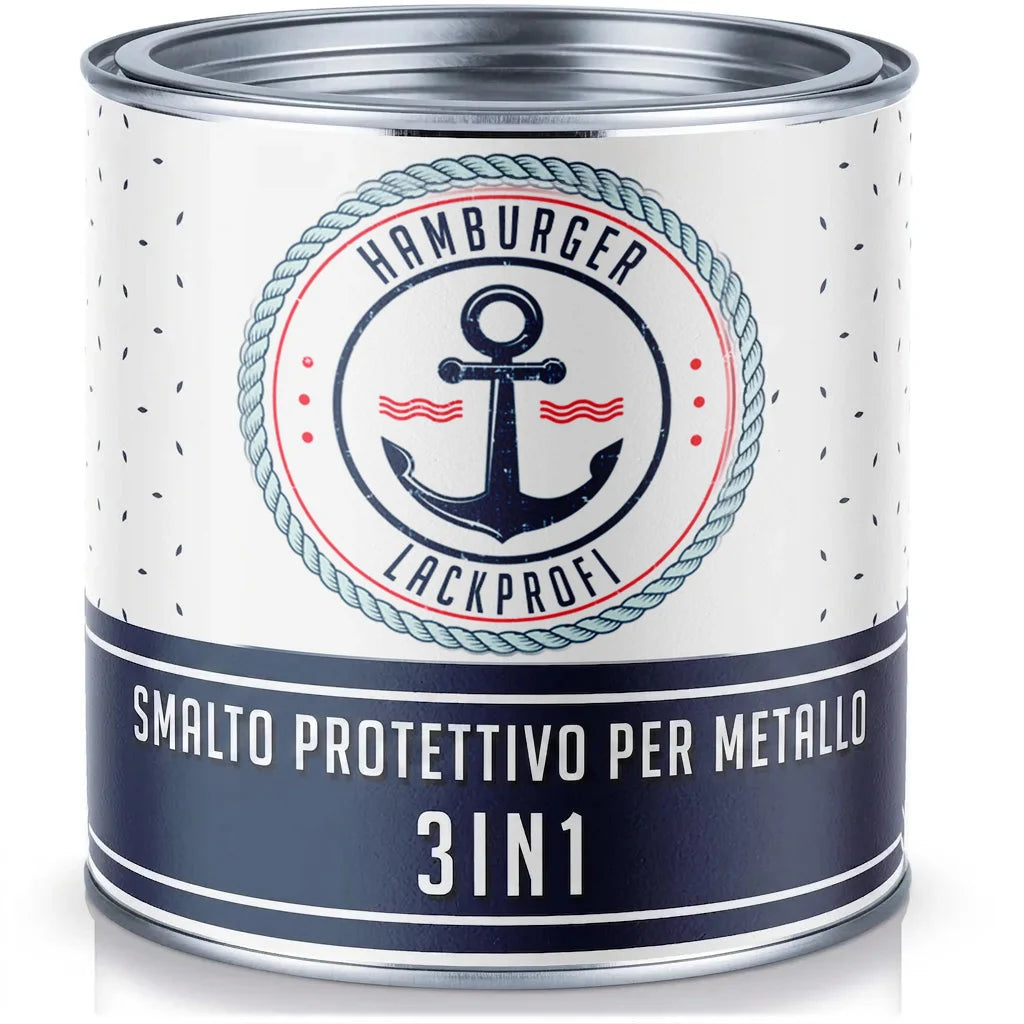 Smalto protettivo per metalli 3in1, barattolo Hamburger Lackprofi.