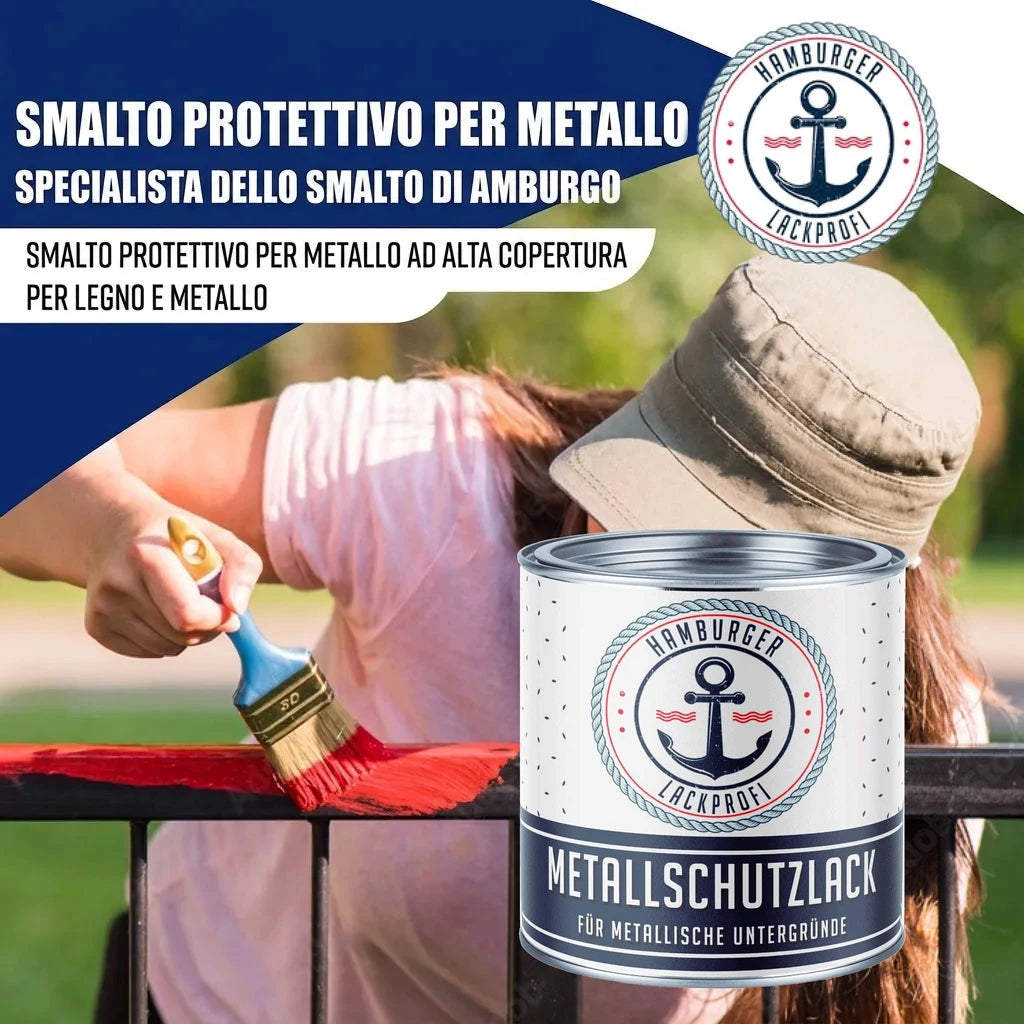 Donna vernicia ringhiera con "METALLSCHUTZLACK" Hamburger Lackprofi. Smalto protettivo per metalli.