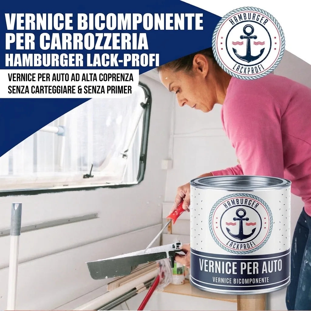 Donna pittura interno camper con vernice auto 2K Hamburger Lack-Profi, alta copertura, senza carteggiatura o primer.