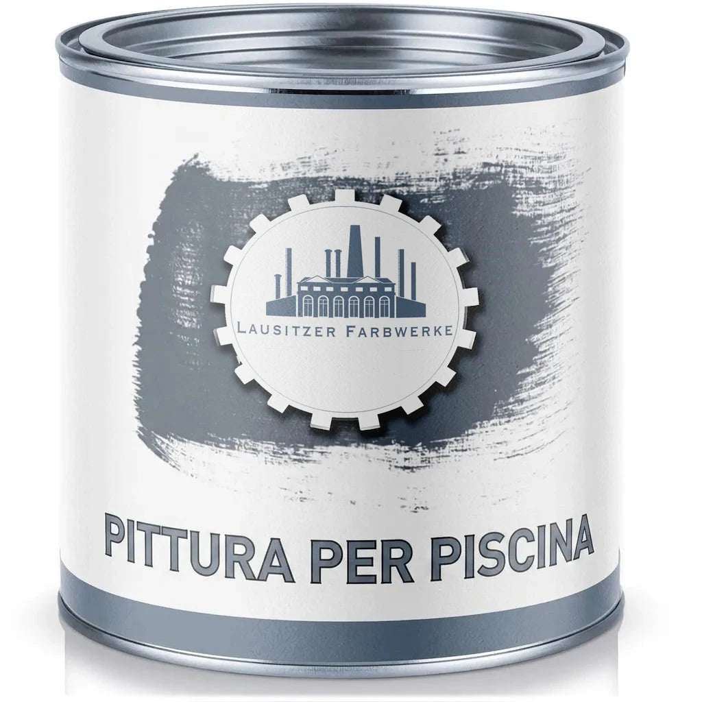 Barattolo di vernice per piscina Lausitzer Farbwerke, colore grigio.