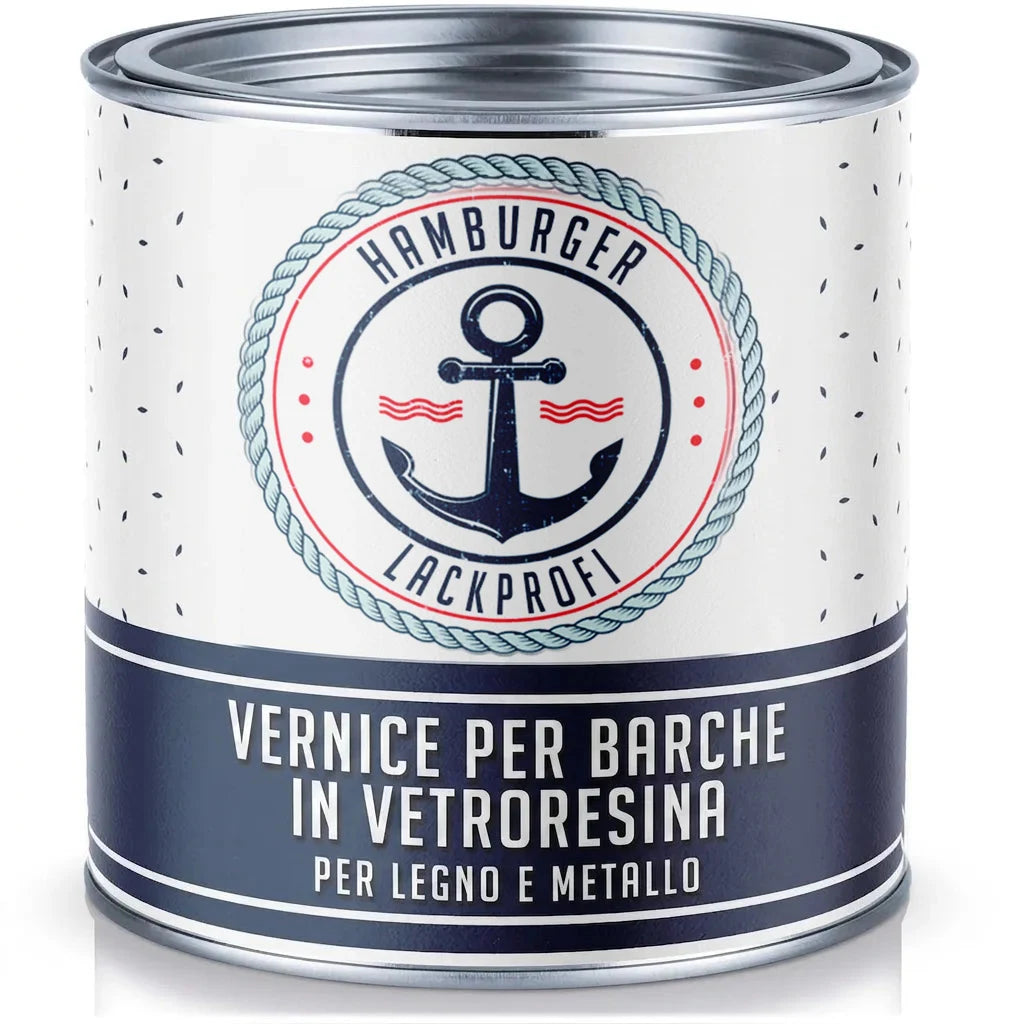 Barattolo di vernice per barche Hamburger Lackprofi, colore blu e bianco, per legno e metallo.